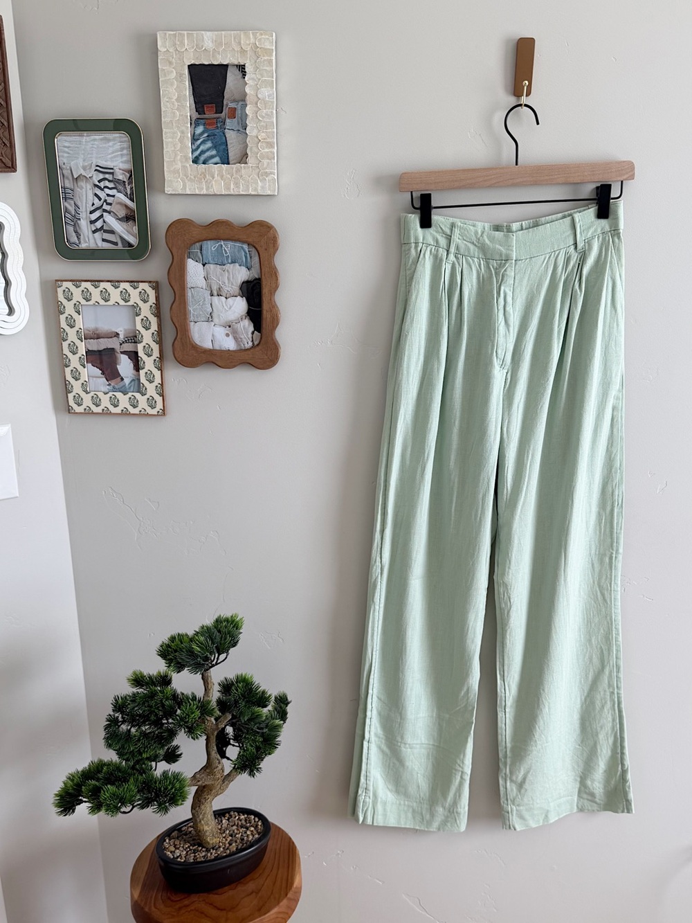 Abercrombie Tailored Wide Leg Trouser Pant in Green - Picture 1 of 7